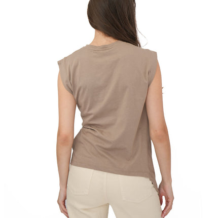 Tilly Drape Cotton Tops Taupe Sleeveless-Quality Brands Outlet-
