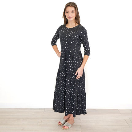 Seasalt Line Strokes Dress in Black with Polka Dot - Quality Brands Outlet
