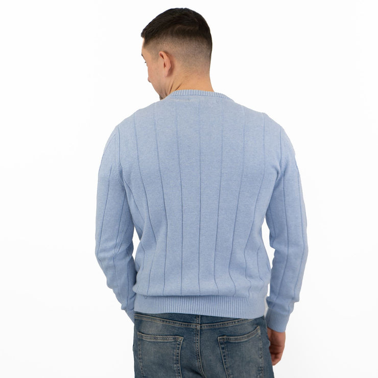 Crew Clothing Mens Jumper Blue V-Neck Ribbed Long Sleeve Organic Cotton