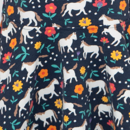 Frugi Baby Girls Dress Skater Indigo Navy Wild Horses Pretty Cotton Short Sleeve - Quality Brands Outlet