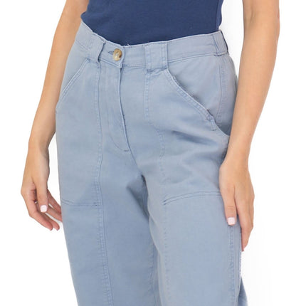 M&S Light Blue Straight Leg Trousers Stretch Cotton Rich Relaxed Utility - Quality Brands Outlet