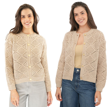 M&S Pointelle Knitted Cappuccino Cardigan - Quality Brands Outlet