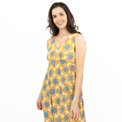 Seasalt Womens Polmanter Yellow Sunflower Jersey Dress-Quality Brands Outlet-