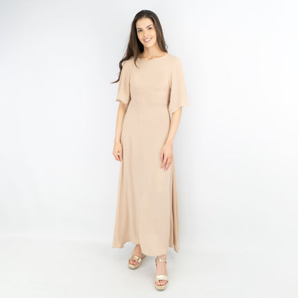 Boohoo Beige Cap Short Sleeve A-line Flare Maxi Dress-Quality Brands Outlet-