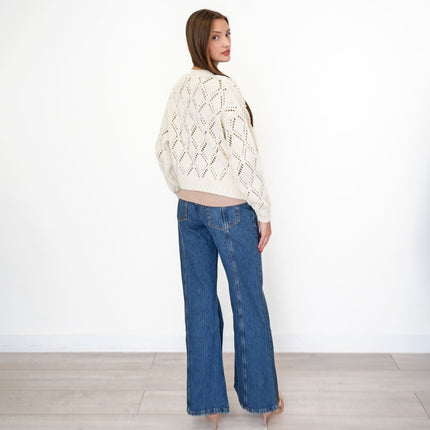 M&S Cream Open Stitch Cropped Cardigan-Quality Brands Outlet-