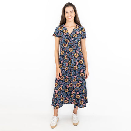 Seasalt Navy Sunflower Chapelle Jersey Midi Dress-Quality Brands Outlet-
