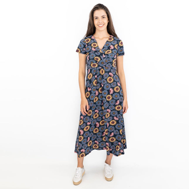 Seasalt Navy Sunflower Chapelle Jersey Midi Dress-Quality Brands Outlet-