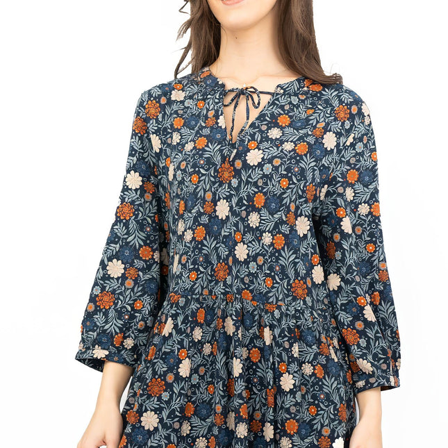 Seasalt Floral Navy Jersey Ankle Length Dress-Quality Brands Outlet-