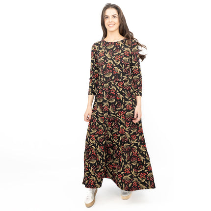 Seasalt Black Line Strokes Floral Midi Dress-Quality Brands Outlet-