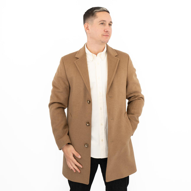 M&S Mens Wool Blend Revere Overcoat Brown-Quality Brands Outlet-
