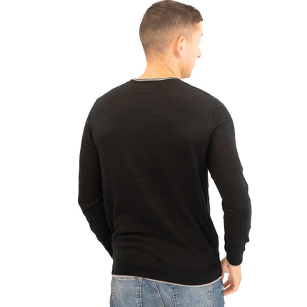 Nicole Farhi Mens Crew Neck Merino Wool Jumper Black-Quality Brands Outlet-