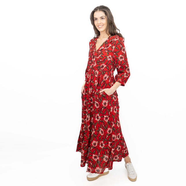Seasalt Red Furled Flower Dress in Mary Rose Flo Print-Quality Brands Outlet-