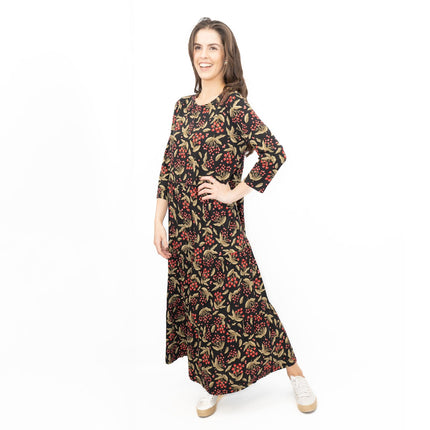 Seasalt Black Line Strokes Floral Midi Dress-Quality Brands Outlet-