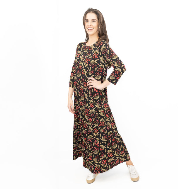 Seasalt Black Line Strokes Floral Midi Dress-Quality Brands Outlet-