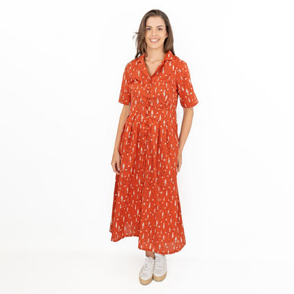 Seasalt Charlotte Orange Fish Short Sleeve Midi Fit & Flare Dress-Quality Brands Outlet-
