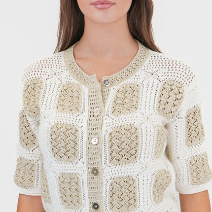 M&S Gold Crochet Cardigan Granny Square Short Sleeve-Quality Brands Outlet-