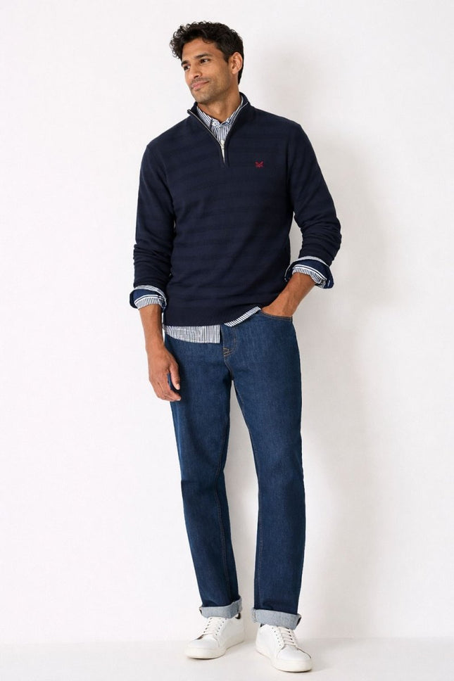 Crew Clothing Mens Jumper Half Zip Cashmere Blend Navy-Quality Brands Outlet-