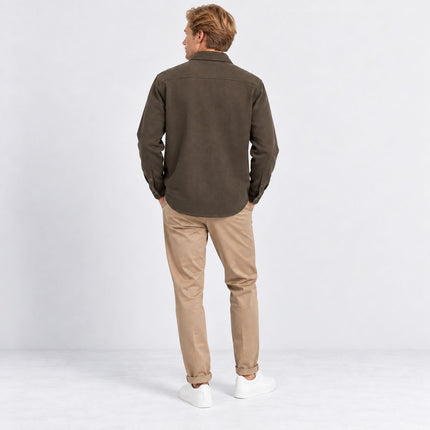 Mens Shirts Long Sleeve Herringbone Overshirt – Chocolate