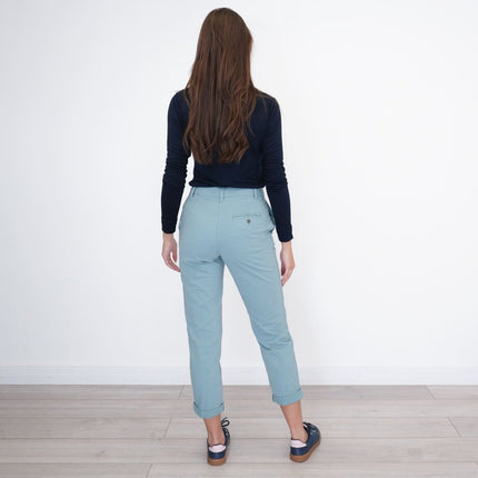 M&S Cotton Rich Tapered Ankle Grazer Chinos Aqua Blue-Quality Brands Outlet-