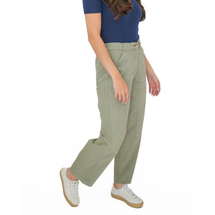 M&S Khaki Straight Leg Trousers Stretch Cotton Rich Relaxed Utility - Quality Brands Outlet