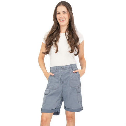M&S Cargo Shorts Elastic Waist Cotton Lyocell Blue Turn Up - Quality Brands Outlet