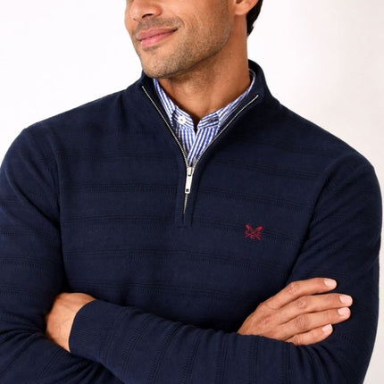 Crew Clothing Mens Jumper Half Zip Cashmere Blend Navy - Quality Brands Outlet