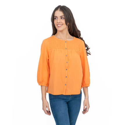 White Stuff Daniella Shirred 3/4 Sleeve Top-Quality Brands Outlet-