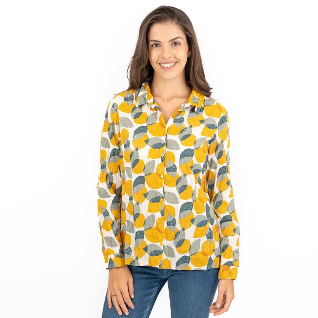Seasalt Larissa Yellow Leaves and Lemons Sunglow Shirts Long Sleeve Summer Tops-Quality Brands Outlet-