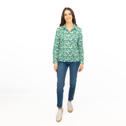 Seasalt Larissa Shirt Top Green Cotton Woodland Garlic Chalk Print - Quality Brands Outlet