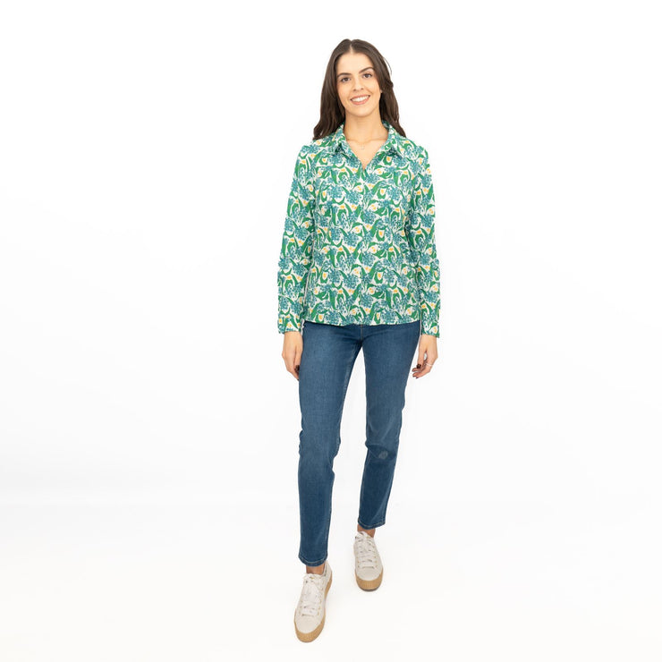 Seasalt Larissa Shirt Top Green Cotton Woodland Garlic Chalk Print - Quality Brands Outlet