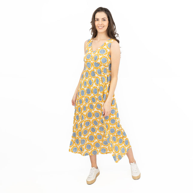Seasalt Womens Polmanter Yellow Sunflower Jersey Dress-Quality Brands Outlet-