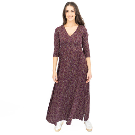 Seasalt Maggie Maxi Dress Purple Floral Cotton 3/4 Sleeve - Quality Brands Outlet