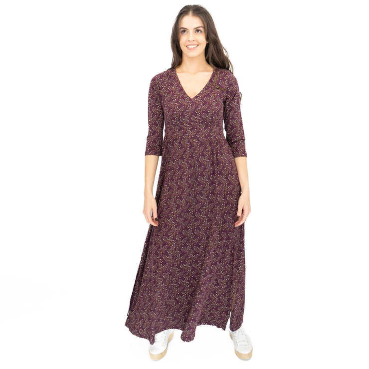 Seasalt Maggie Maxi Dress Purple Floral Cotton 3/4 Sleeve - Quality Brands Outlet