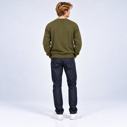 Mens Sweatshirts Terry Crew Neck Tops – Olive Green-Quality Brands Outlet-
