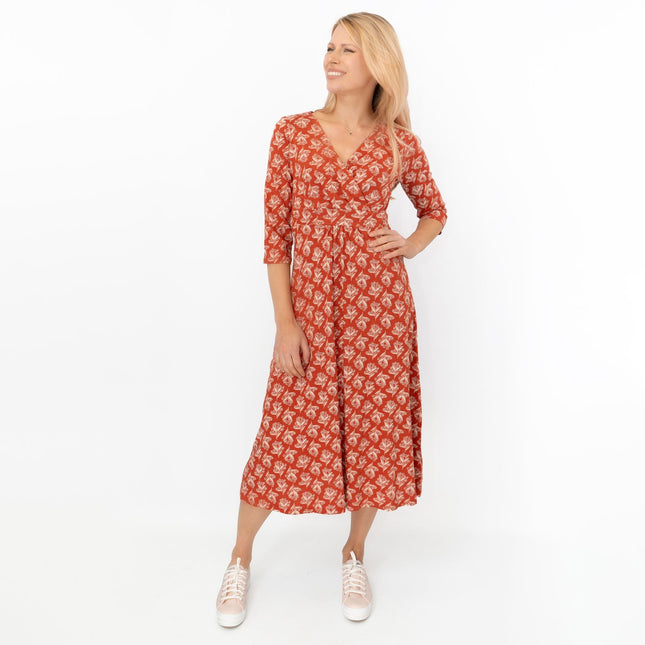 Seasalt Orange Floral Chacewater Jersey Midi Dress-Quality Brands Outlet-