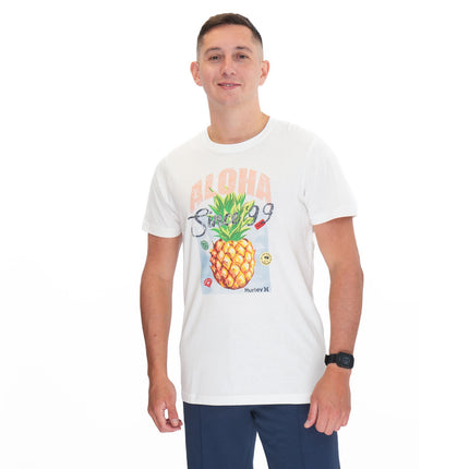 Hurley White Aloha Print Short Sleeve Casual T-Shirt-Quality Brands Outlet-