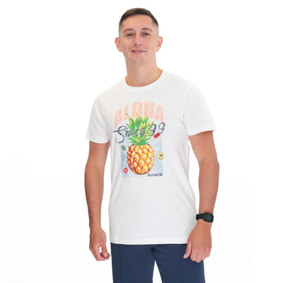 Hurley White Aloha Print Short Sleeve Casual T-Shirt - Quality Brands Outlet