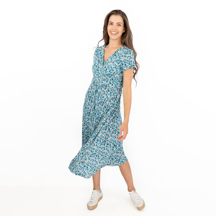 Seasalt Chapelle Blue Floral Short Sleeve Jersey Midi Dress-Quality Brands Outlet-