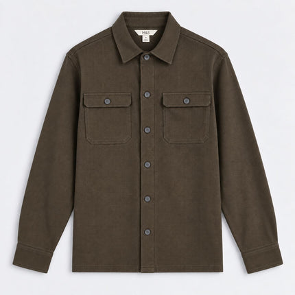 Mens Shirts Long Sleeve Herringbone Overshirt – Chocolate