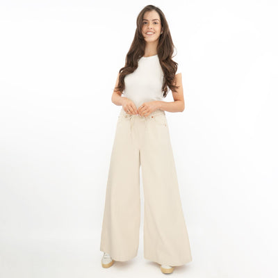 M&S Wide Leg Palazzo High Waist Jeans Ecru - Quality Brands Outlet