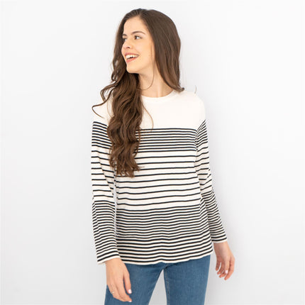 Wood On The Hill Women Long Sleeve White Striped Lightweight Jumpers