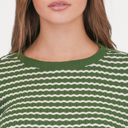 M&S Green Striped Midi Dress Long Sleeve-Quality Brands Outlet-