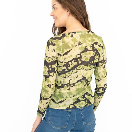 Karen Millen Green Abstract Print Long Sleeve Tops-Quality Brands Outlet-