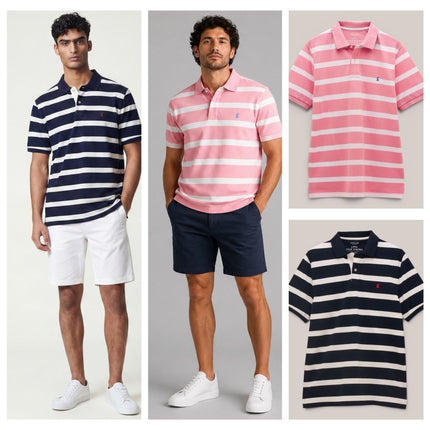 Joules Woody Striped Polo Shirt Navy Short Sleeve - Quality Brands Outlet