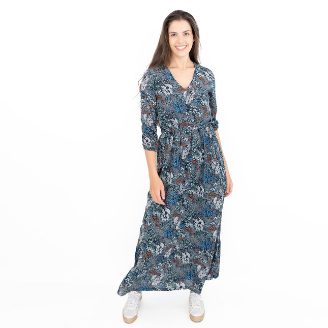 Seasalt Navy Corn Marigold Floral Print 3/4 Sleeve Maxi Dress-Quality Brands Outlet-