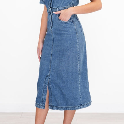 M&S Denim Utility Blue Midi Dress-Quality Brands Outlet-