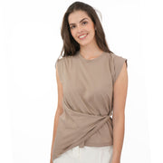 Tilly Drape Cotton Tops Taupe Sleeveless - Quality Brands Outlet