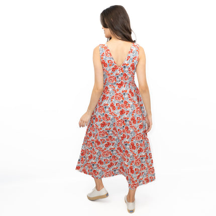 Seasalt Red Grey Polmanter Floral Sleeveless Maxi Dress-Quality Brands Outlet-