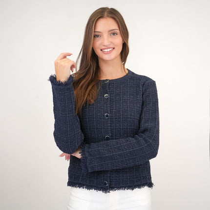 M&S Button Up Fringe Cardigan Navy-Quality Brands Outlet-