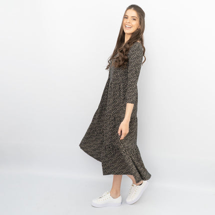 Seasalt Black Ditsy Cotton Strokes Jersey 3/4 Sleeves Knee Length Dresses